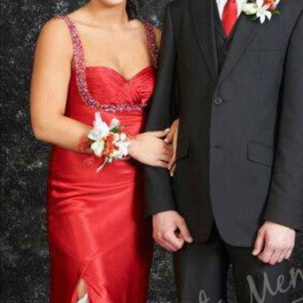 Red slit prom dress size 4